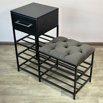 Банкетка для взуття Атланта-1L 80 см велюр сіро-коричневий/чорний 5-5-9005 4010800105054 фото